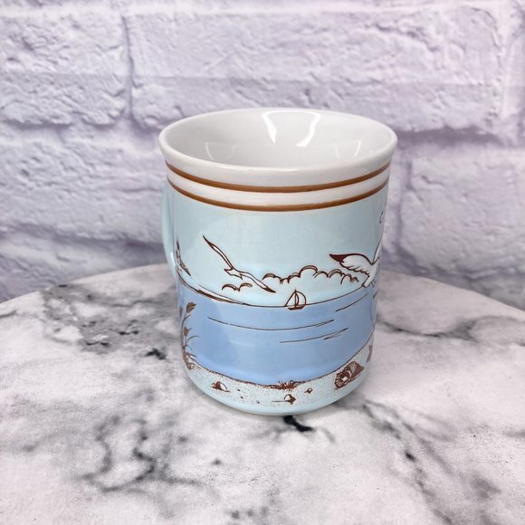Vintage 80s Myrtle Beach Blue‎ Brown Textured Beach Seashore Coffee Tea Mug Cup - Picture 3 of 6